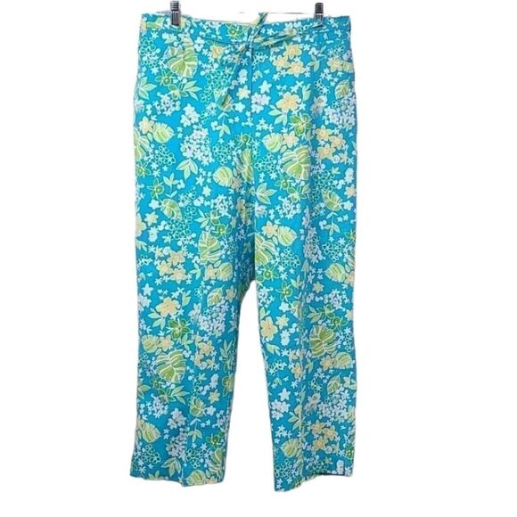 Sag Harbor Sport NWT Turquoise Tropical Floral Comfort Stretch Cropped Pants 14 - Picture 7 of 8